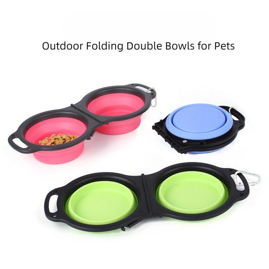 Portable Silicone Feeding Double Bowl for Pets
