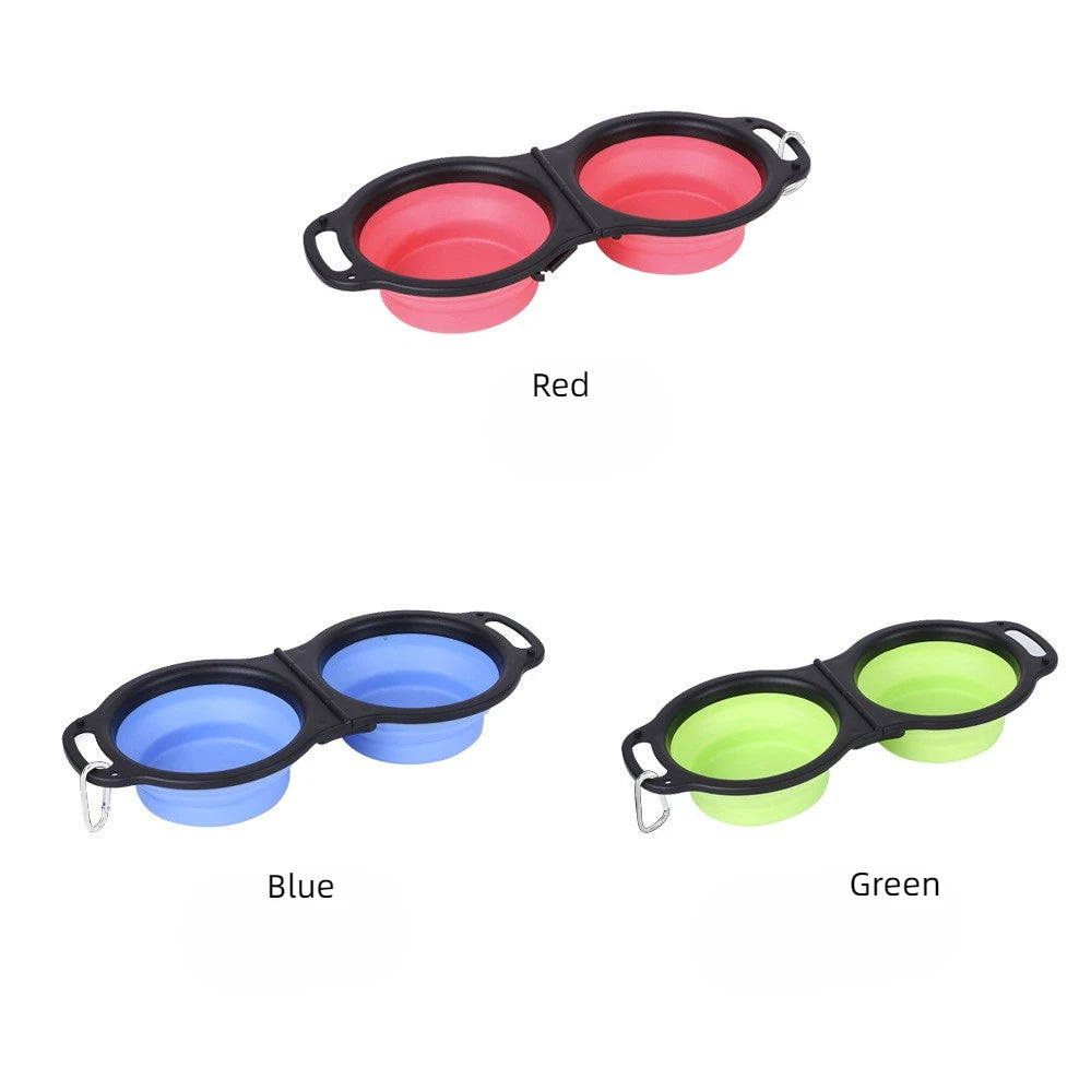 Portable Silicone Feeding Double Bowl for Pets